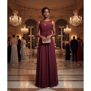 David's Bridal Burgundy Formal Dress Sleeveless Maxi‎ Gown Special Occasion SZ 2